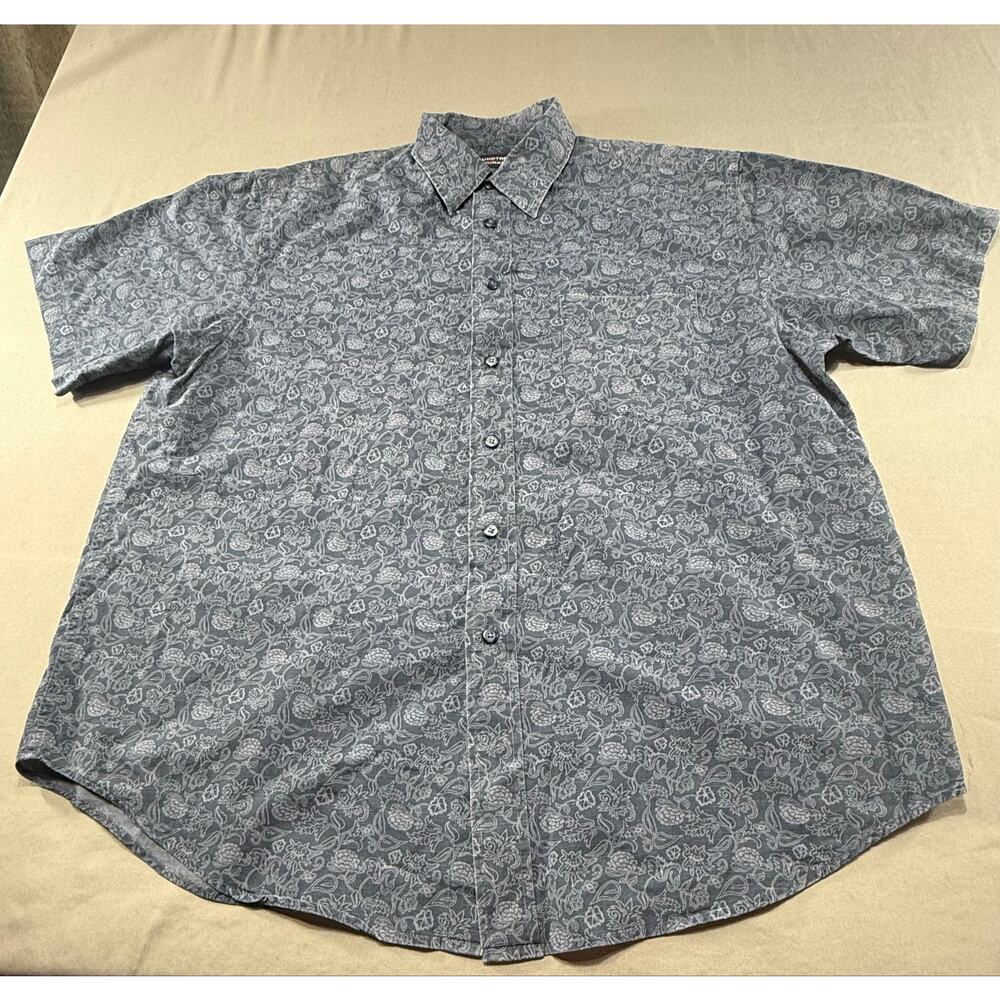 Roundtree & Yorke Men’s Short Sleeve Button Front Shirt Blue Floral Size L